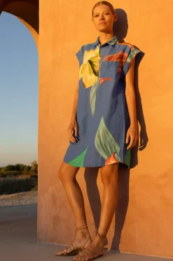 Oliphant Shirt Dress Mini- Hibiscus Blue