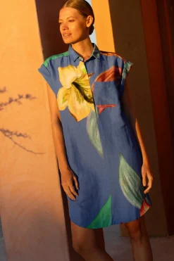 Oliphant Shirt Dress Mini- Hibiscus Blue