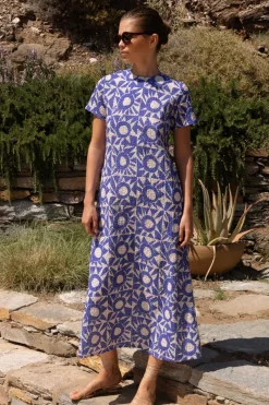 Oliphant Short Sleeve Shift Maxi- Eclipse Blue