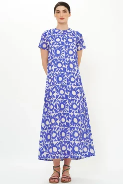 Oliphant Short Sleeve Shift Maxi- Eclipse Blue