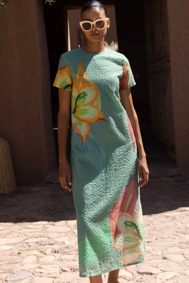 Oliphant Short Sleeve Shift Maxi- Hibiscus Sage