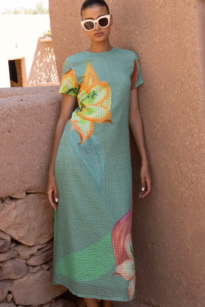 Oliphant Short Sleeve Shift Maxi- Hibiscus Sage