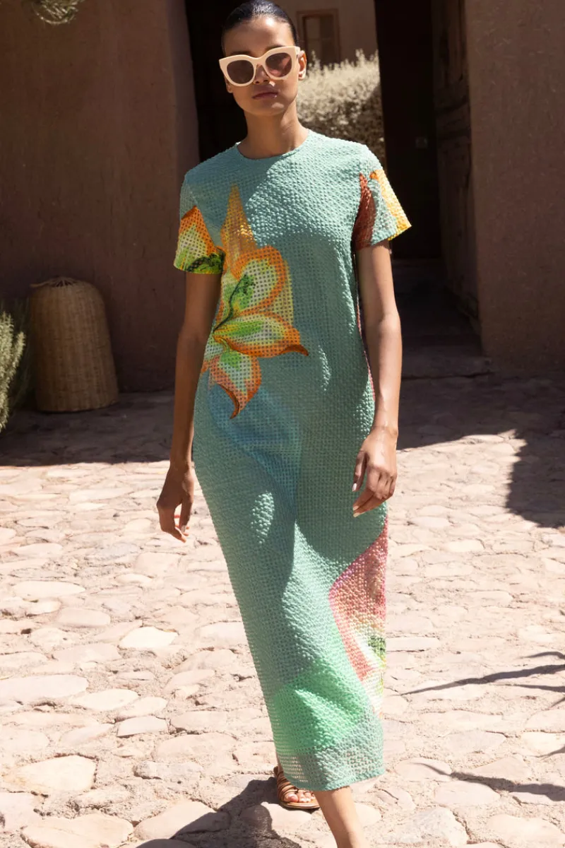 Oliphant Short Sleeve Shift Maxi- Hibiscus Sage