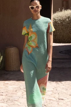 Oliphant Short Sleeve Shift Maxi- Hibiscus Sage