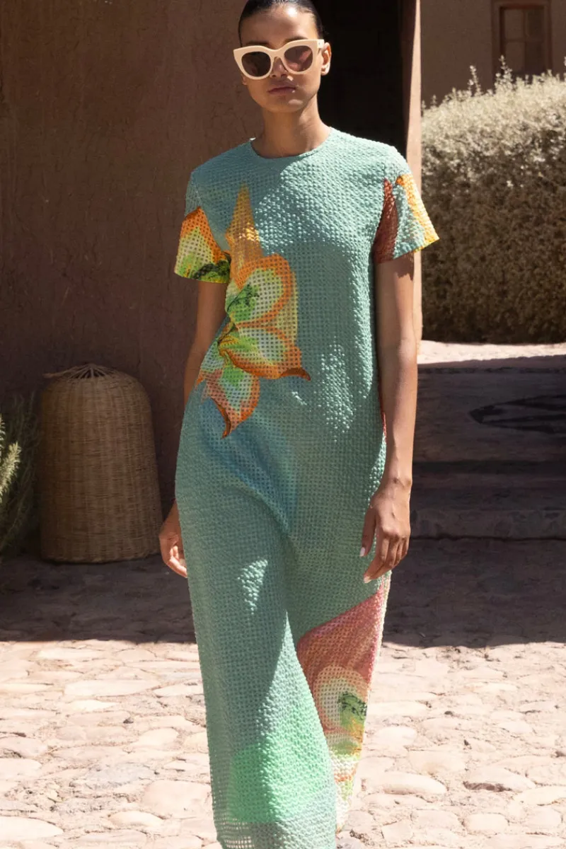 Oliphant Short Sleeve Shift Maxi- Hibiscus Sage