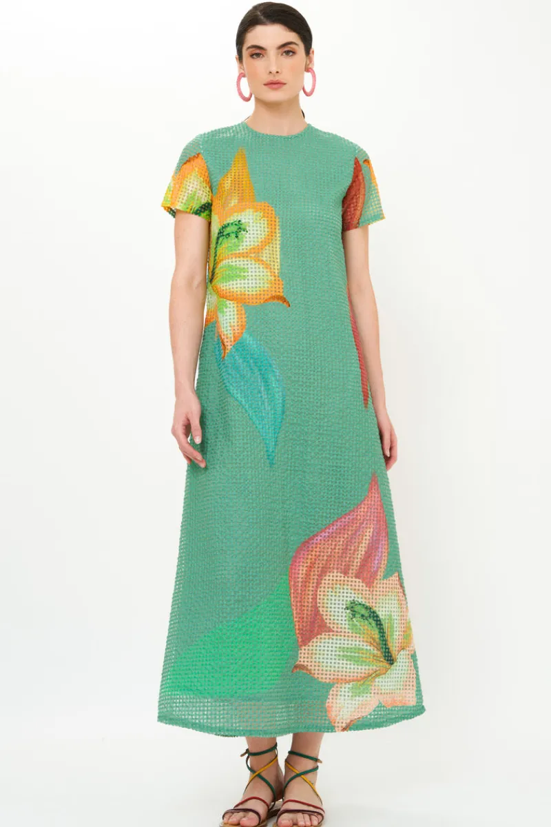 Oliphant Short Sleeve Shift Maxi- Hibiscus Sage