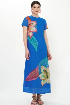 Oliphant Short Sleeve Shift Maxi- Hibiscus Blue
