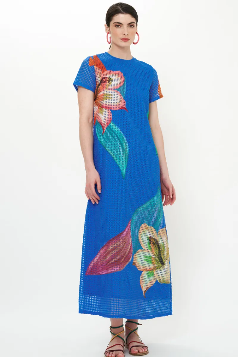Oliphant Short Sleeve Shift Maxi- Hibiscus Blue