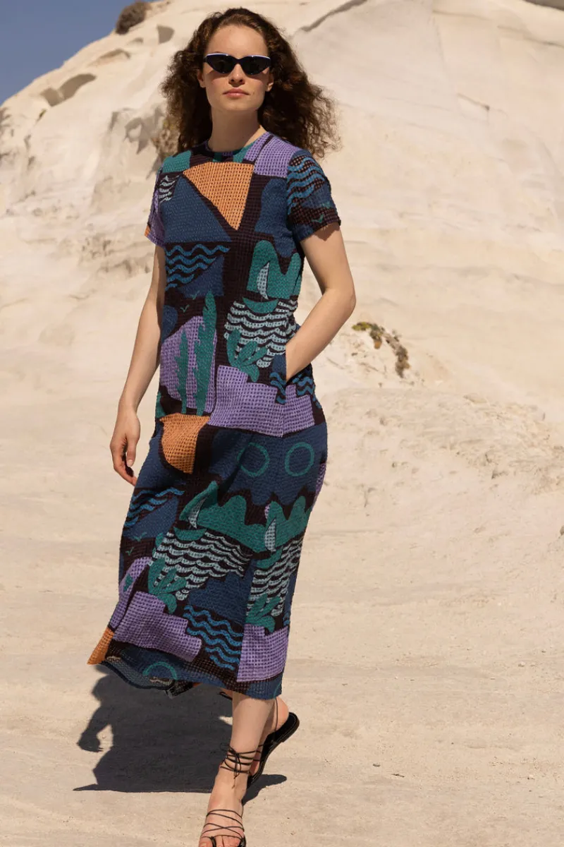 Oliphant Short Sleeve Shift Maxi- Riviera Blue