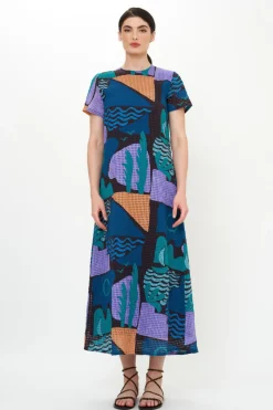 Oliphant Short Sleeve Shift Maxi- Riviera Blue
