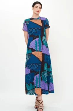 Oliphant Short Sleeve Shift Maxi- Riviera Blue