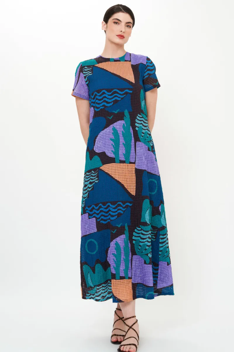 Oliphant Short Sleeve Shift Maxi- Riviera Blue