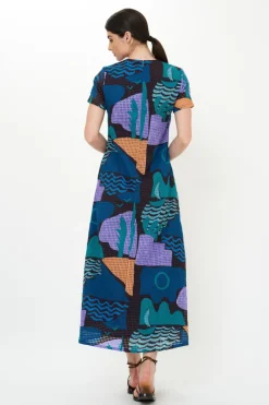 Oliphant Short Sleeve Shift Maxi- Riviera Blue