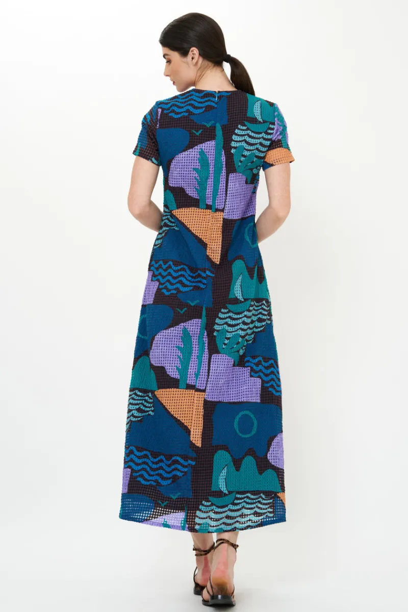 Oliphant Short Sleeve Shift Maxi- Riviera Blue