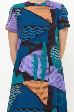 Oliphant Short Sleeve Shift Maxi- Riviera Blue