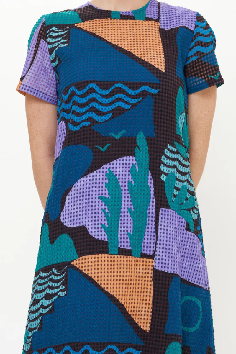 Oliphant Short Sleeve Shift Maxi- Riviera Blue