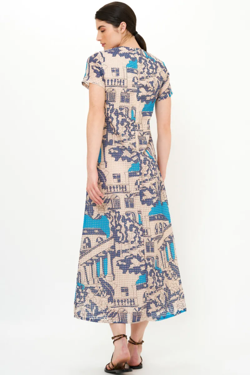 Oliphant Short Sleeve Shift Maxi- Roma Blue