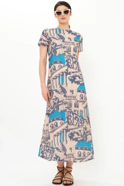 Oliphant Short Sleeve Shift Maxi- Roma Blue