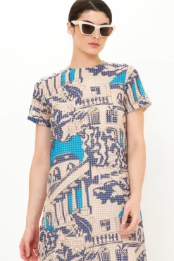 Oliphant Short Sleeve Shift Maxi- Roma Blue