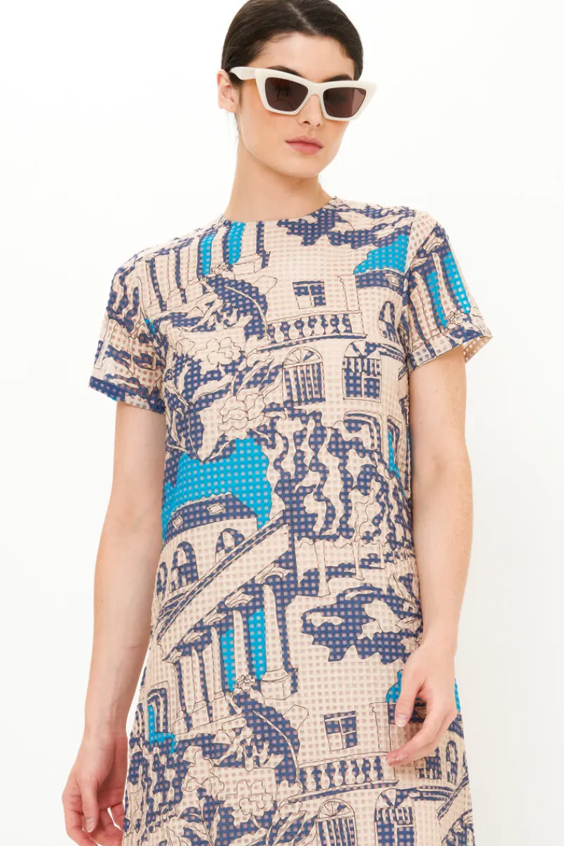 Oliphant Short Sleeve Shift Maxi- Roma Blue