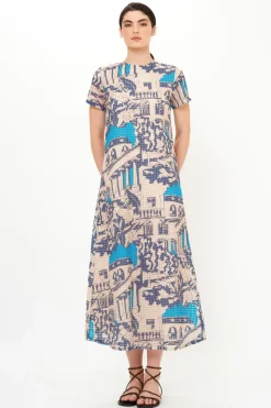 Oliphant Short Sleeve Shift Maxi- Roma Blue