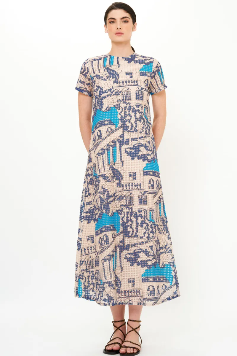 Oliphant Short Sleeve Shift Maxi- Roma Blue
