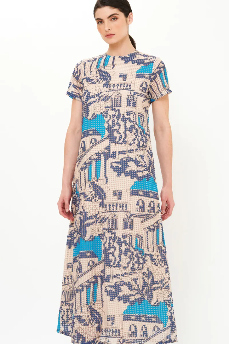 Oliphant Short Sleeve Shift Maxi- Roma Blue