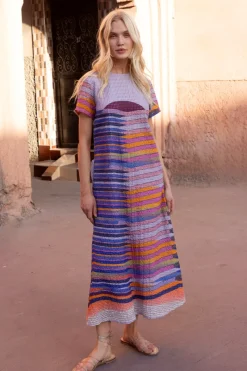 Oliphant Short Sleeve Shift Maxi- Solstice Blue