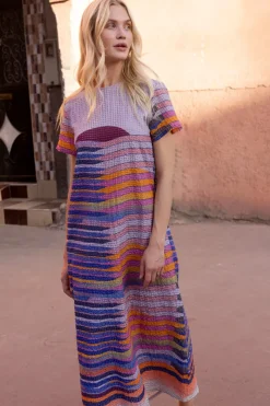 Oliphant Short Sleeve Shift Maxi- Solstice Blue