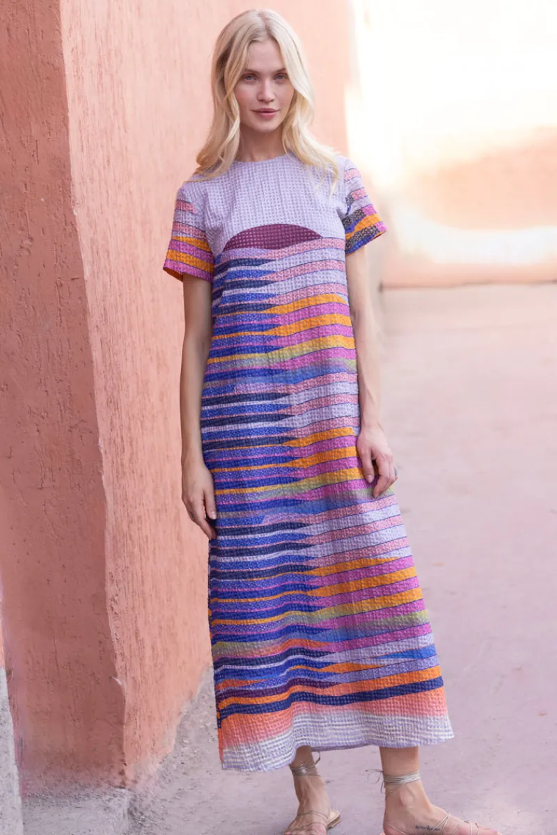 Oliphant Short Sleeve Shift Maxi- Solstice Blue