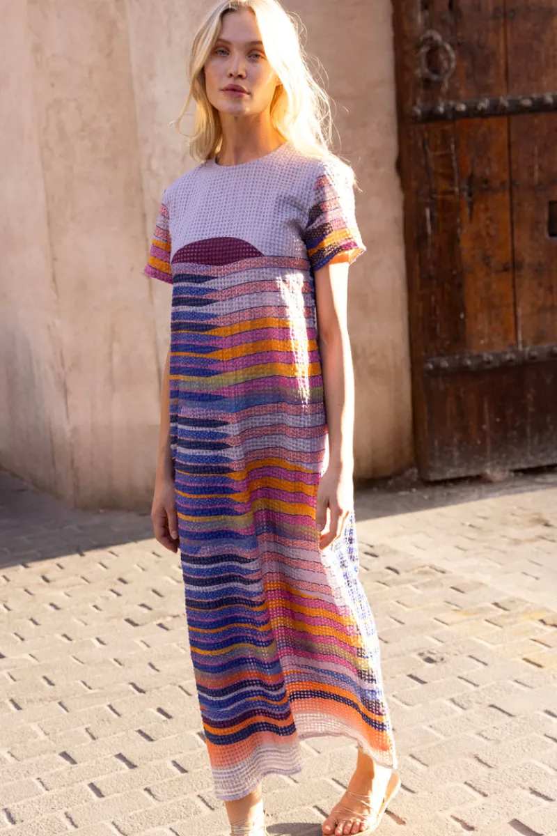 Oliphant Short Sleeve Shift Maxi- Solstice Blue