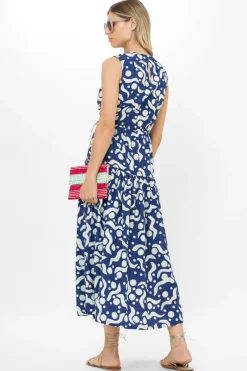 Oliphant Sleeveless Piped Maxi- Acadia Navy