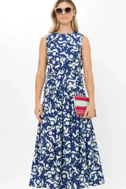 Oliphant Sleeveless Piped Maxi- Acadia Navy