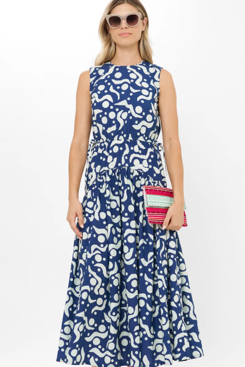 Oliphant Sleeveless Piped Maxi- Acadia Navy