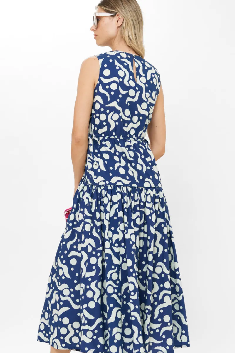 Oliphant Sleeveless Piped Maxi- Acadia Navy