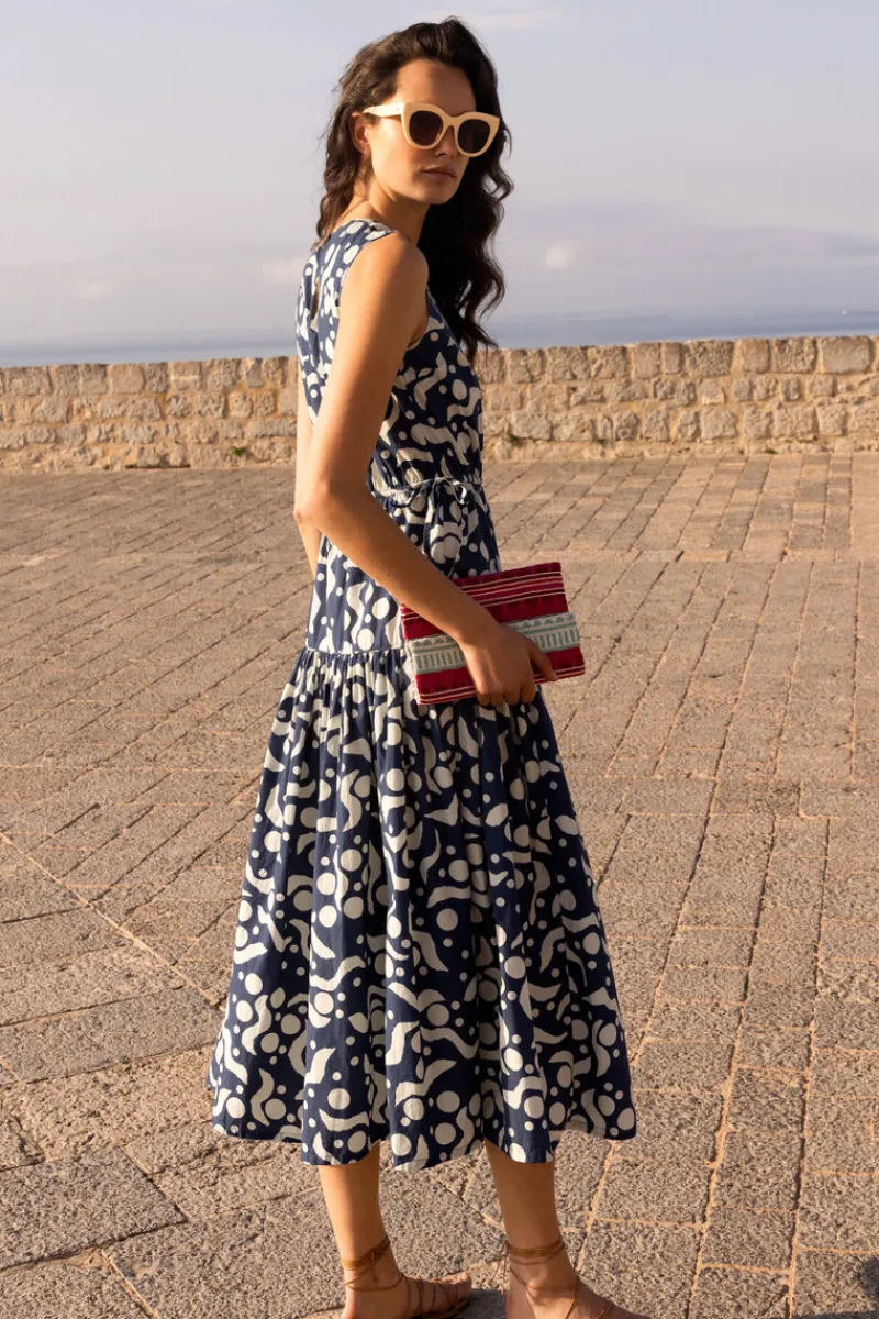 Oliphant Sleeveless Piped Maxi- Acadia Navy