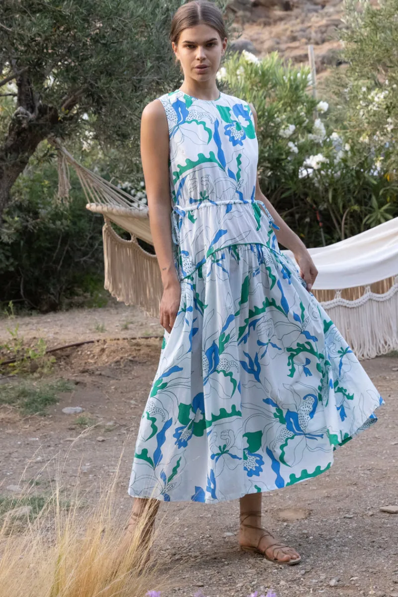 Oliphant Sleeveless Piped Maxi- Orchid Green