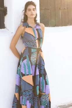 Oliphant Sleeveless Shirt Dress Maxi- Riviera Blue