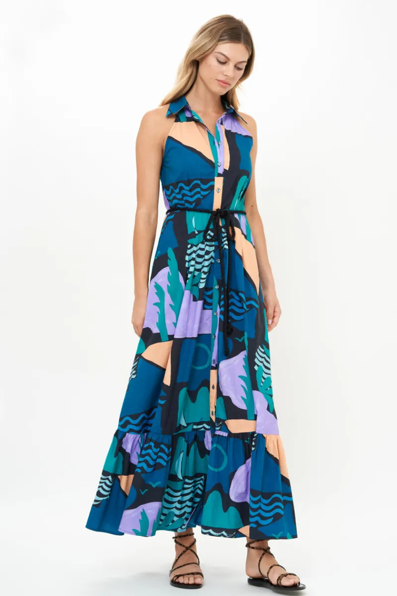 Oliphant Sleeveless Shirt Dress Maxi- Riviera Blue