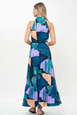 Oliphant Sleeveless Shirt Dress Maxi- Riviera Blue