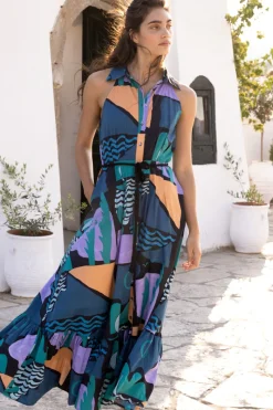 Oliphant Sleeveless Shirt Dress Maxi- Riviera Blue