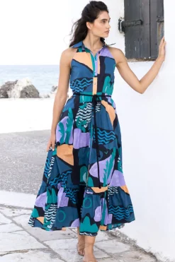 Oliphant Sleeveless Shirt Dress Maxi- Riviera Blue