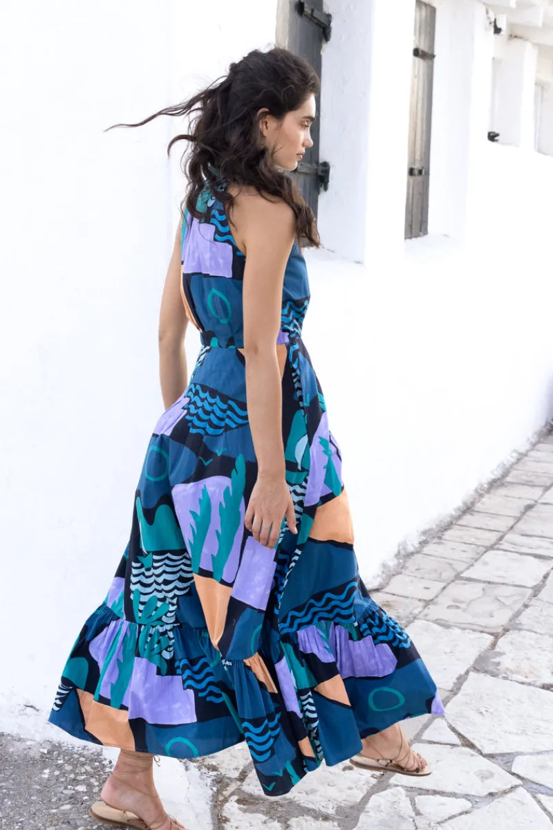 Oliphant Sleeveless Shirt Dress Maxi- Riviera Blue
