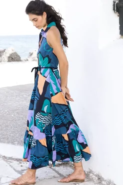 Oliphant Sleeveless Shirt Dress Maxi- Riviera Blue