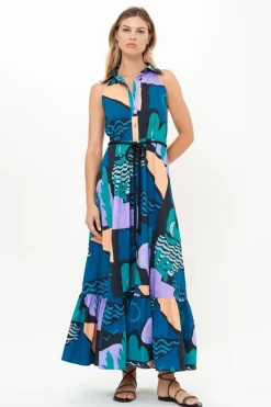 Oliphant Sleeveless Shirt Dress Maxi- Riviera Blue