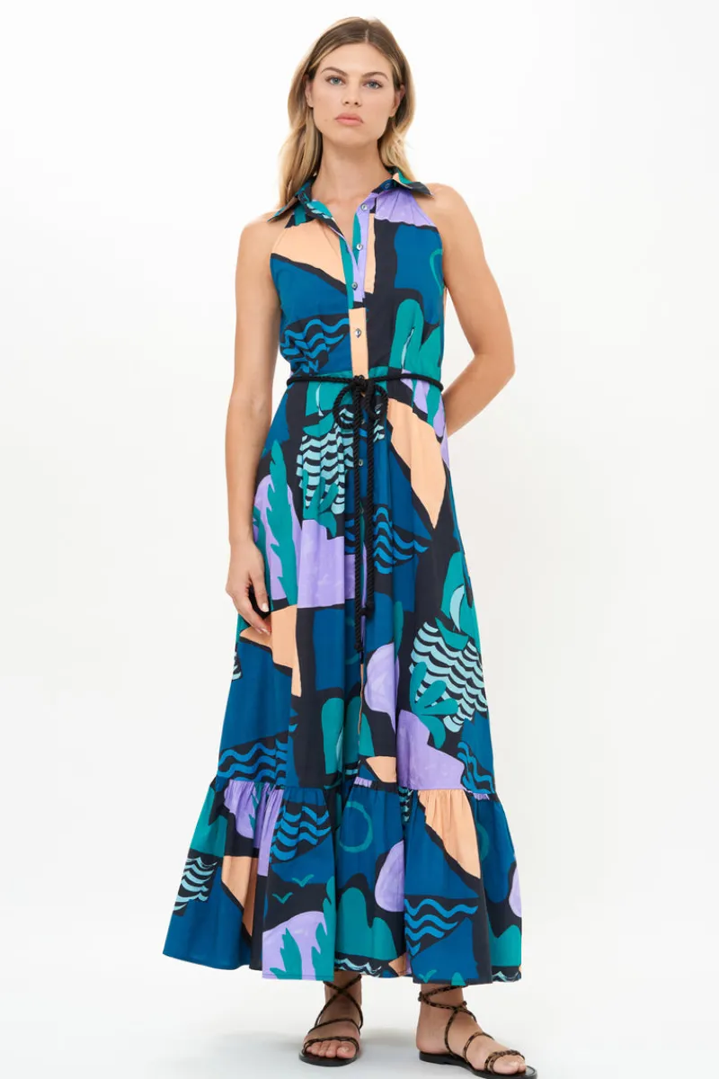 Oliphant Sleeveless Shirt Dress Maxi- Riviera Blue
