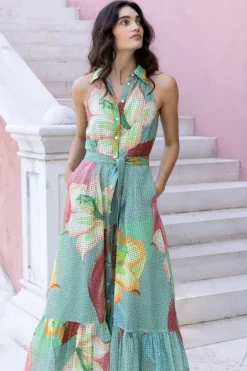 Oliphant Sleeveless Shirt Dress Maxi- Hibiscus Sage