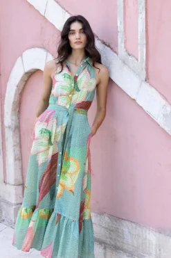 Oliphant Sleeveless Shirt Dress Maxi- Hibiscus Sage