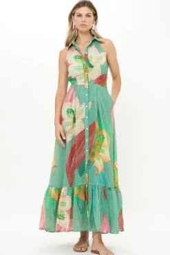 Oliphant Sleeveless Shirt Dress Maxi- Hibiscus Sage