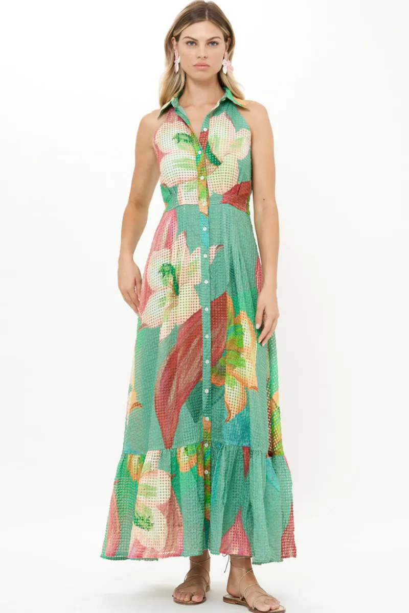 Oliphant Sleeveless Shirt Dress Maxi- Hibiscus Sage